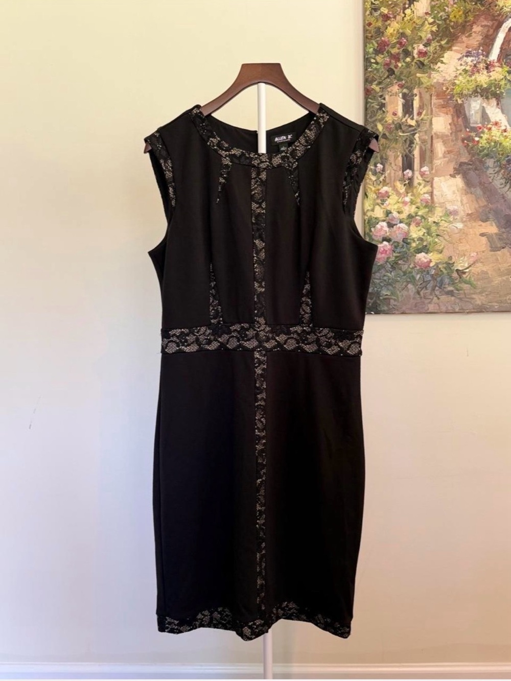 Black Lace Trim Sheath Dress Sleeveless Cocktail Party Dress Size Large